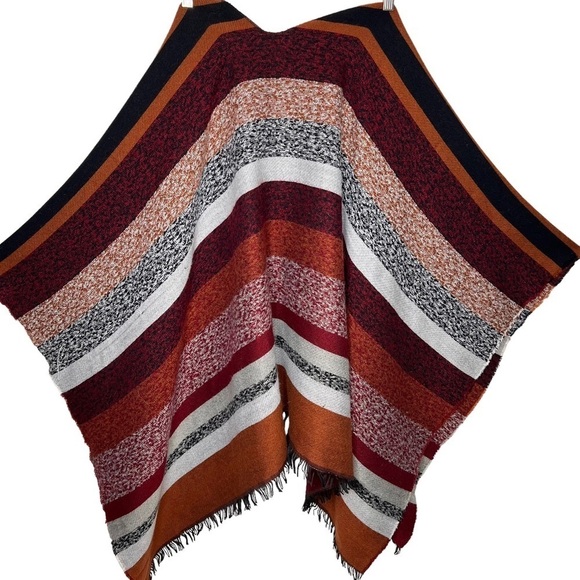 Andrew Mark Aztec Print Large Fringe Shawl Cape Wrap Autumn Colors Stripes Scarf - Picture 3 of 13